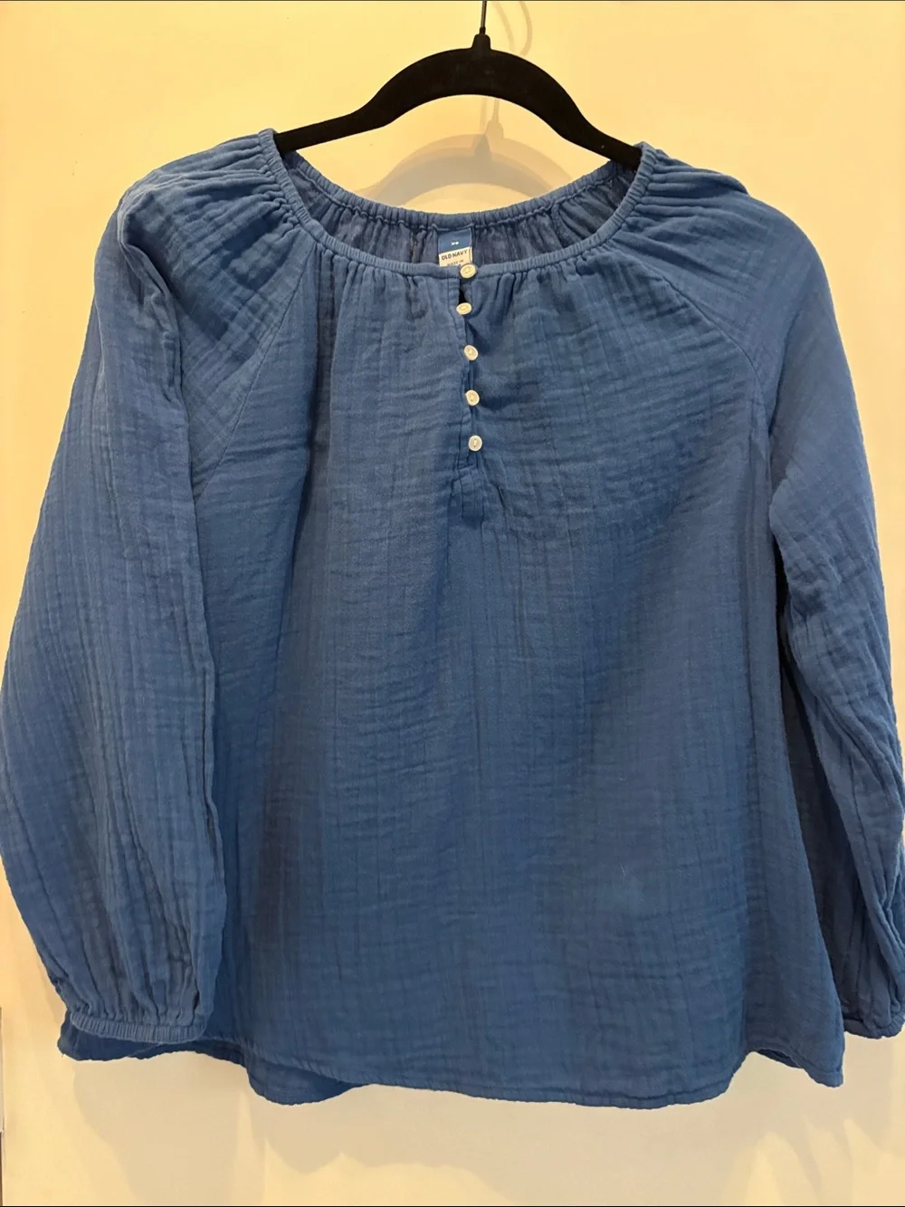 Old Navy Blue Gauze Peasant Blouse Boho Cottagecore Prairie Size XS